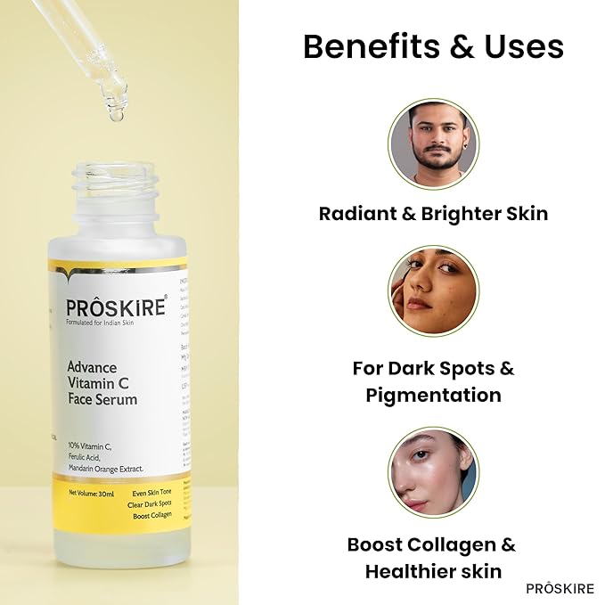 Proskire 10% Advance Vitamin C Face Serum with Ferulic Acid & Mandarin Orange Extract – 30ml