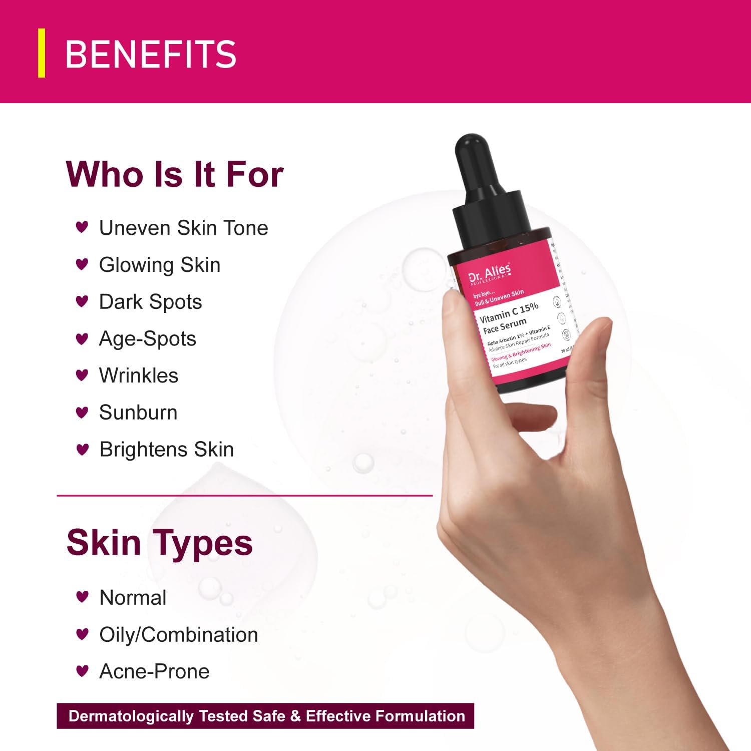 Dr. Alies Vitamin C Face Serum (15% + Alpha Arbutin, Vita-E & Ferulic Acid)